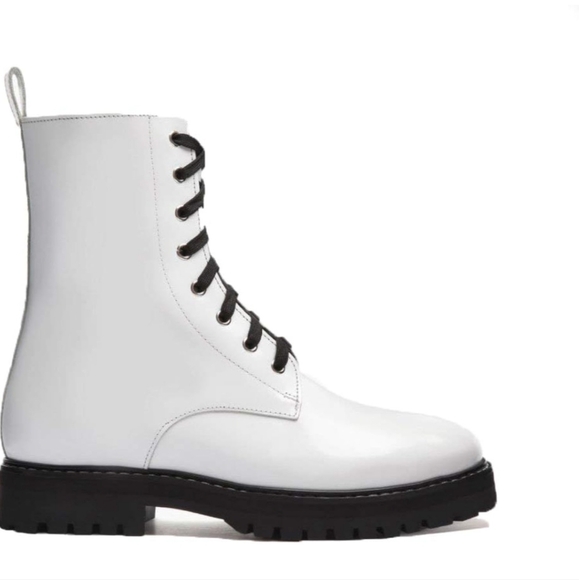 All Saints Dusty Cap Toe White Leather Lace Up Combat Boots Size 8 One time used - Picture 3 of 5